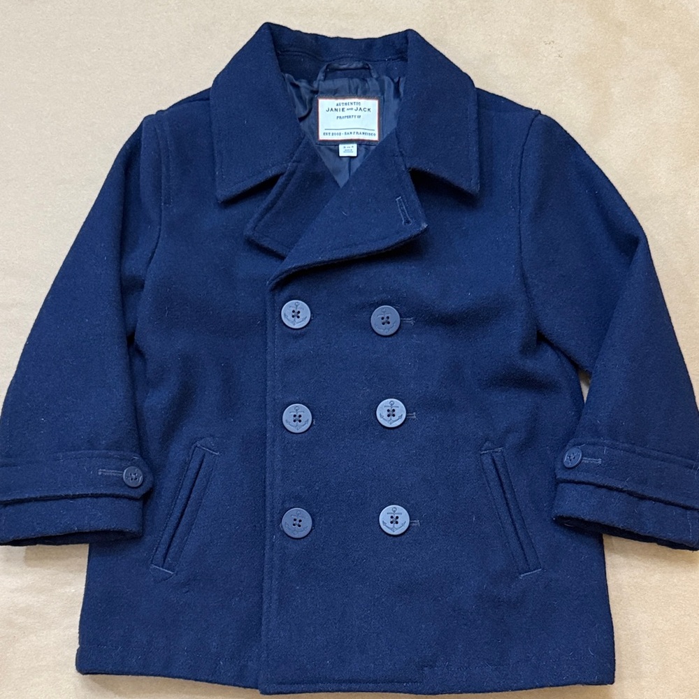 Janie and Jack Navy Blue Wool-Blend Peacoat for Kids Size 3-4